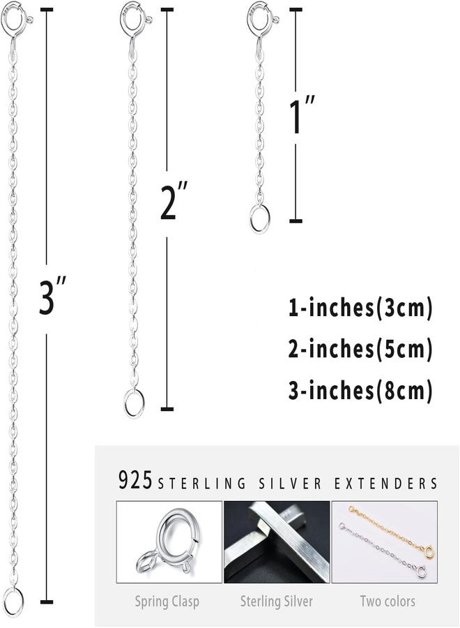 Mannikesi 3pcs 925 Sterling Silver Necklace Extender Durable Strong Removable Chain Extenders, Necklace Bracelet Anklet Jewelry Extension for Women, Extension Chain for Necklaces, 3 Piece Set (1, 2, 3 Inches) - Image 4